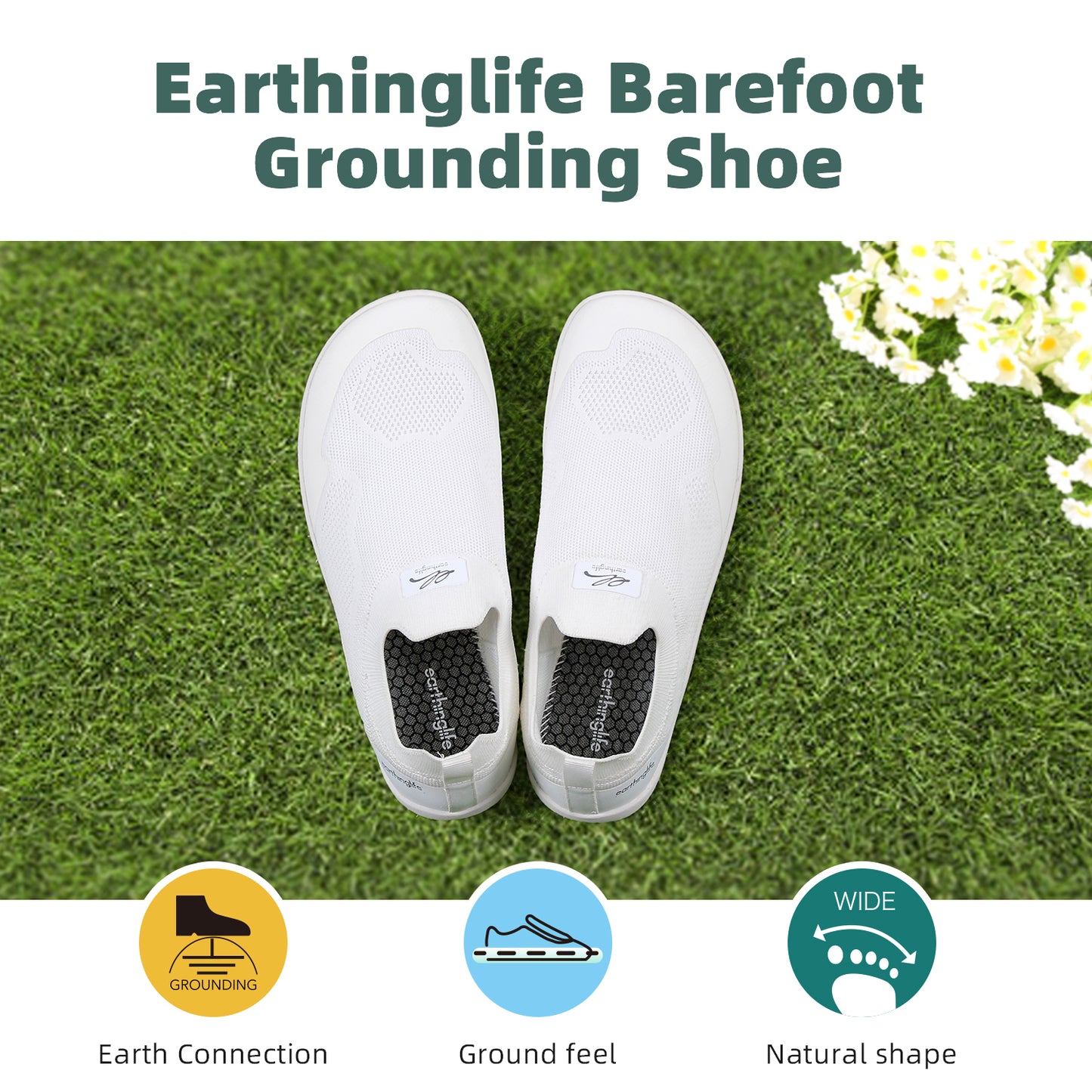 earthinglife Barefoot Grounding Shoes Slip On Wide Toe Box Conductive Flexible Outsole Zero Drop Connect to Earth More Energy Reduce Stress Enhancing Movement Better Sleep Pain Relief(7703)