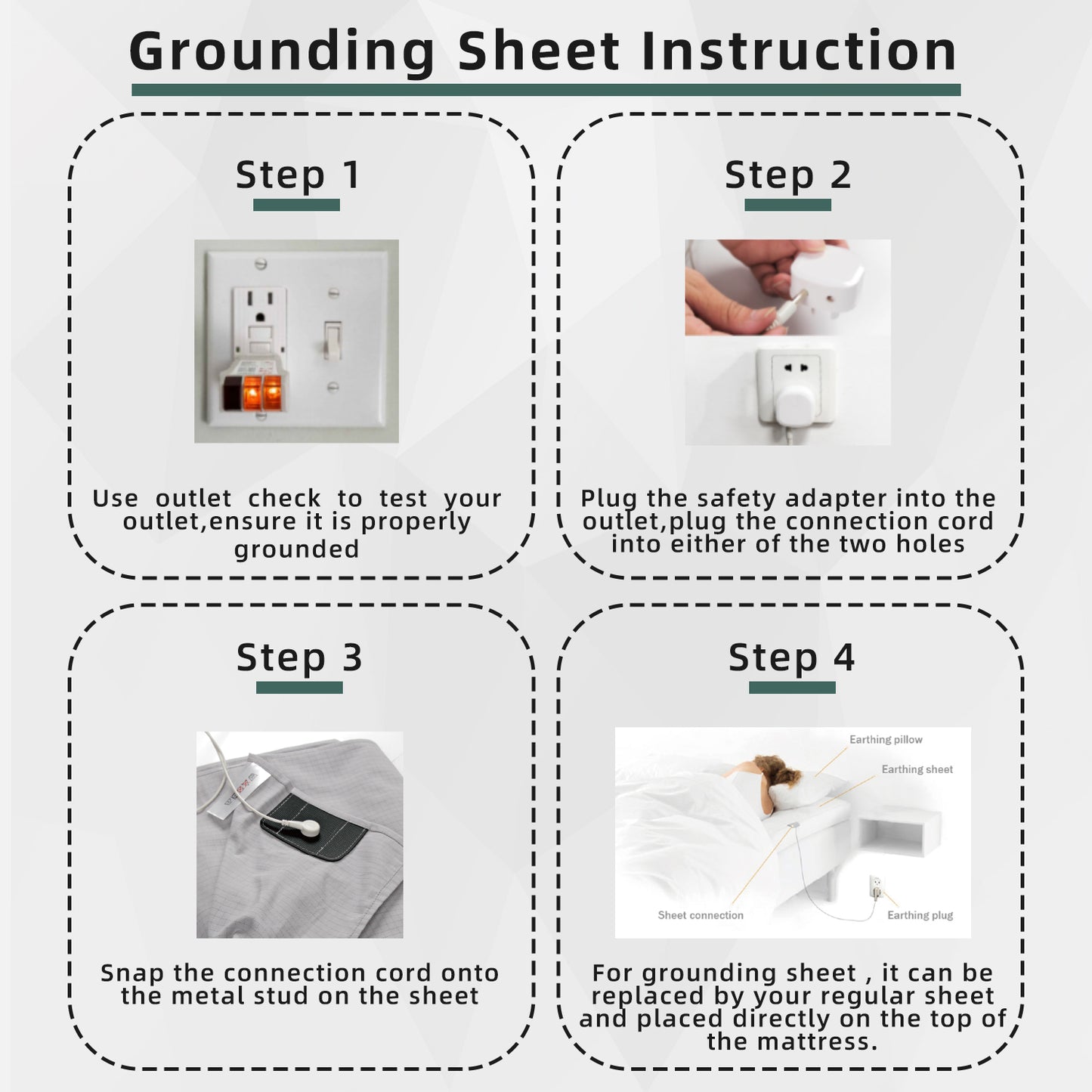 Grounding Half Sheet with 5% Silver Fiber – 90×265cm Conductive Earthing Bed Sheet for Better Sleep & EMF Relief – Includes Grounding Cord – Skin-Friendly Cotton(5%half sheet)