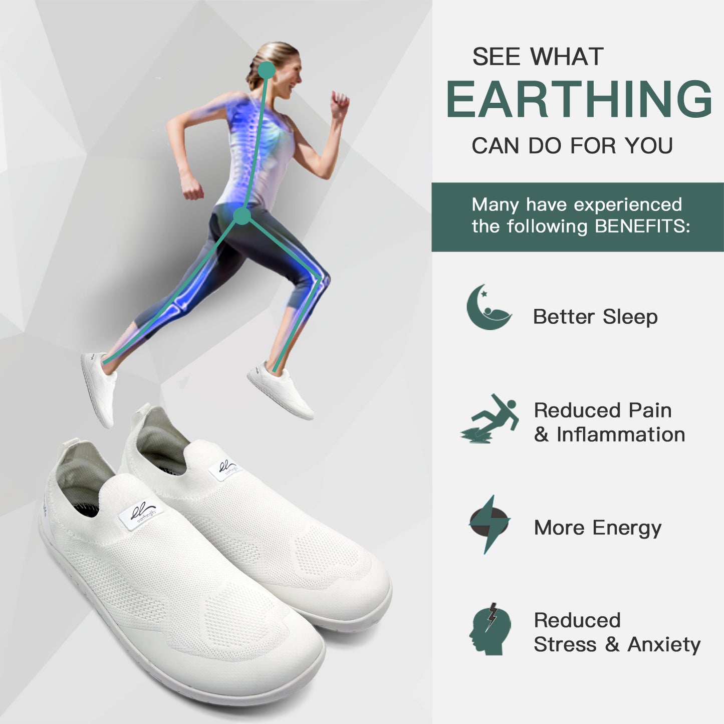 earthinglife Barefoot Grounding Shoes Slip On Wide Toe Box Conductive Flexible Outsole Zero Drop Connect to Earth More Energy Reduce Stress Enhancing Movement Better Sleep Pain Relief(7703)