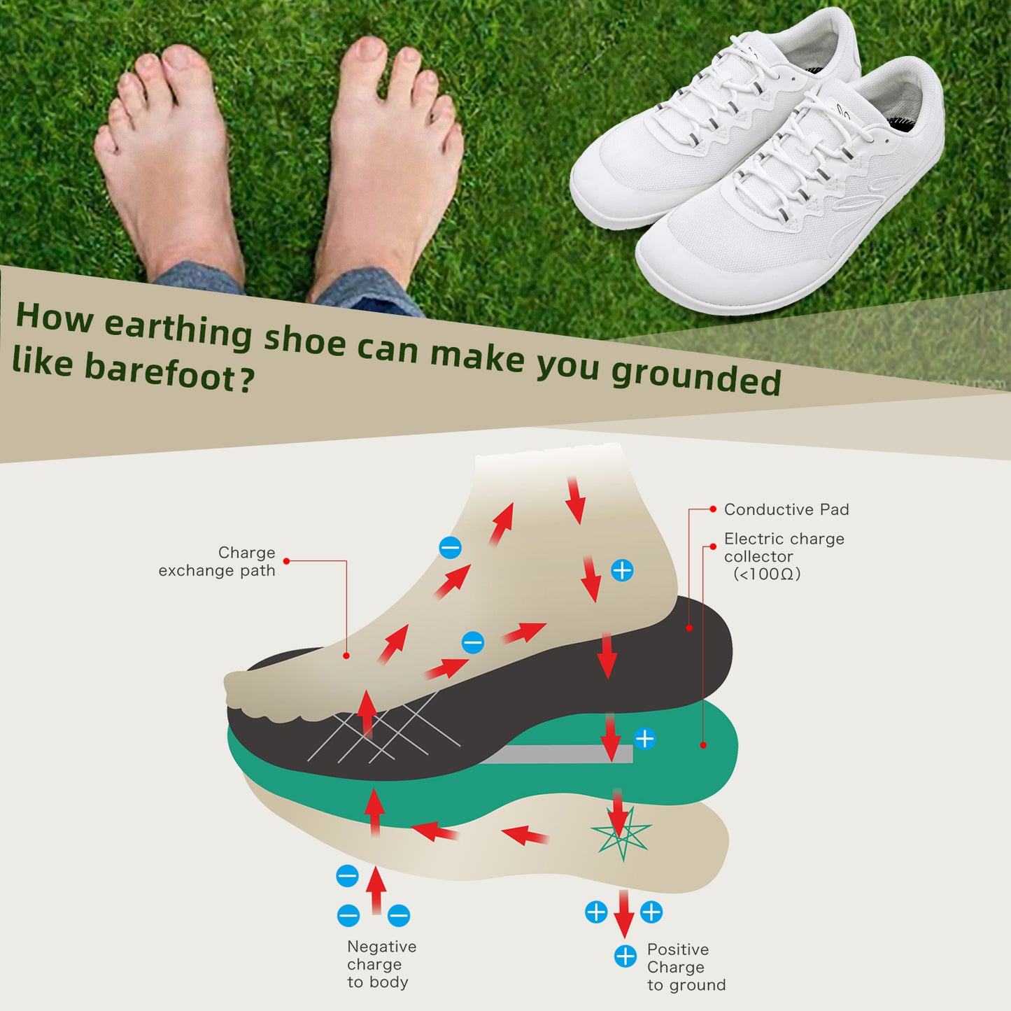 earthinglife Barefoot Grounding Shoes Lace Up Wide Toe Box Conductive Flexible Outsole Zero Drop Connect to Earth More Energy Reduce Stress Enhancing Movement Better Sleep Pain Relief(7702)