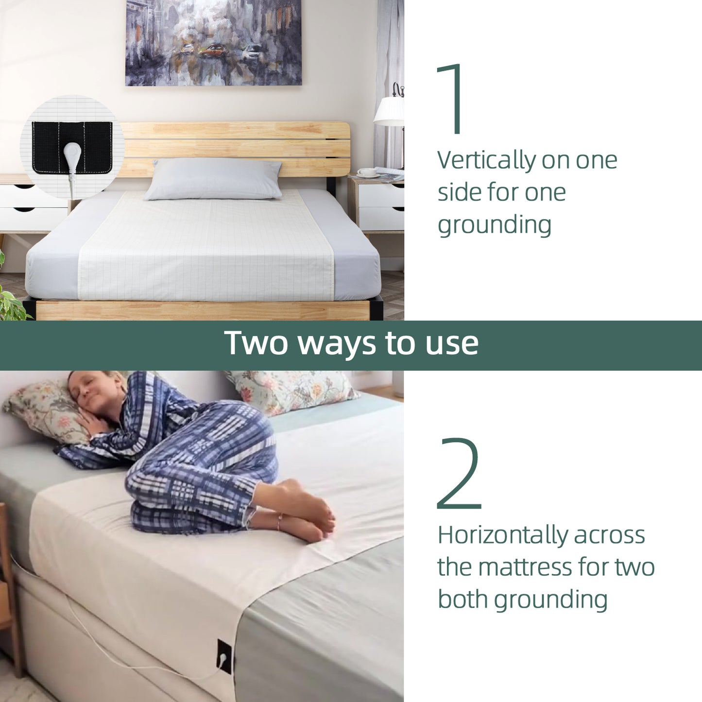 Grounding Half Sheet with 5% Silver Fiber – 90×265cm Conductive Earthing Bed Sheet for Better Sleep &amp; EMF Relief – Includes Grounding Cord – Skin-Friendly Cotton（5%half sheet）
