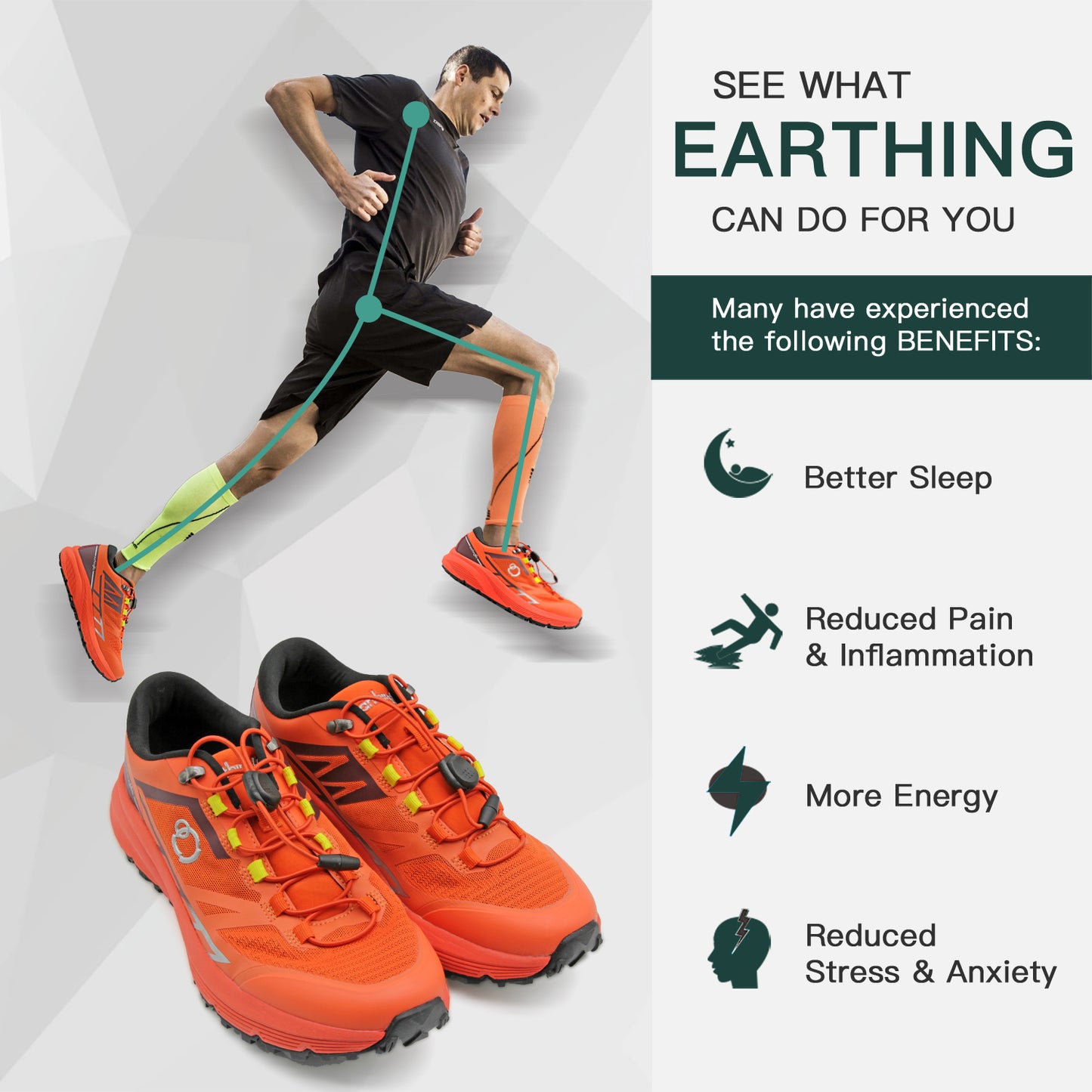 earthinglife grounding Trail Running Shoe for Men Connect to Earth for natual Healing, Waterproof Hiking Shoes Anti-Slip Rubber Outsole for Walking